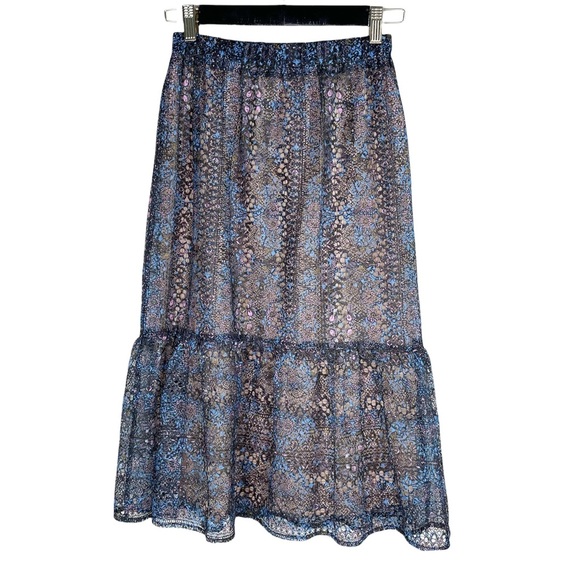 NWT See U Soon Black Blue Lace Overlay Midi Skirt - Picture 2 of 8